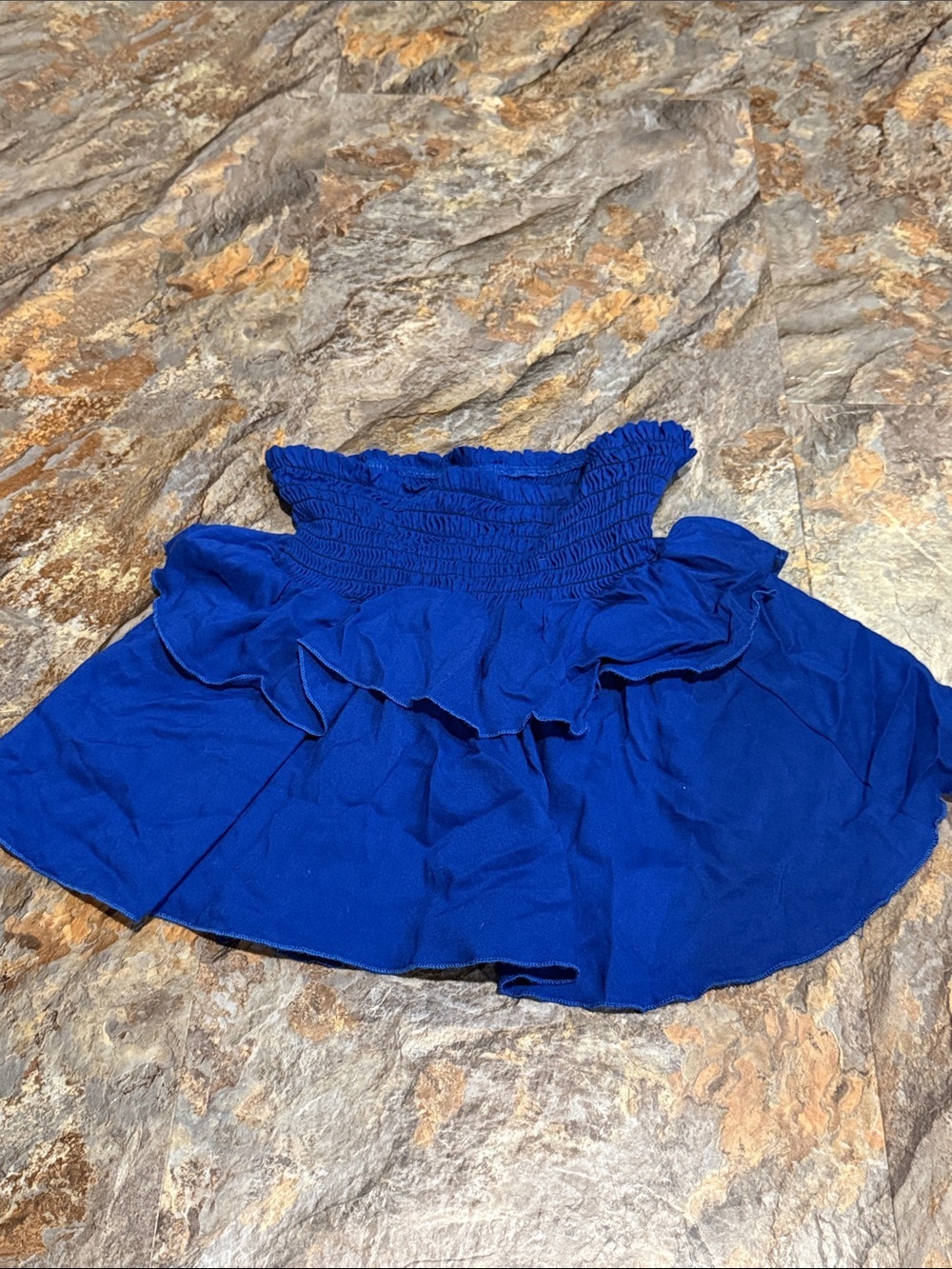chic Textured Blue Tube Top with Smocked Detail